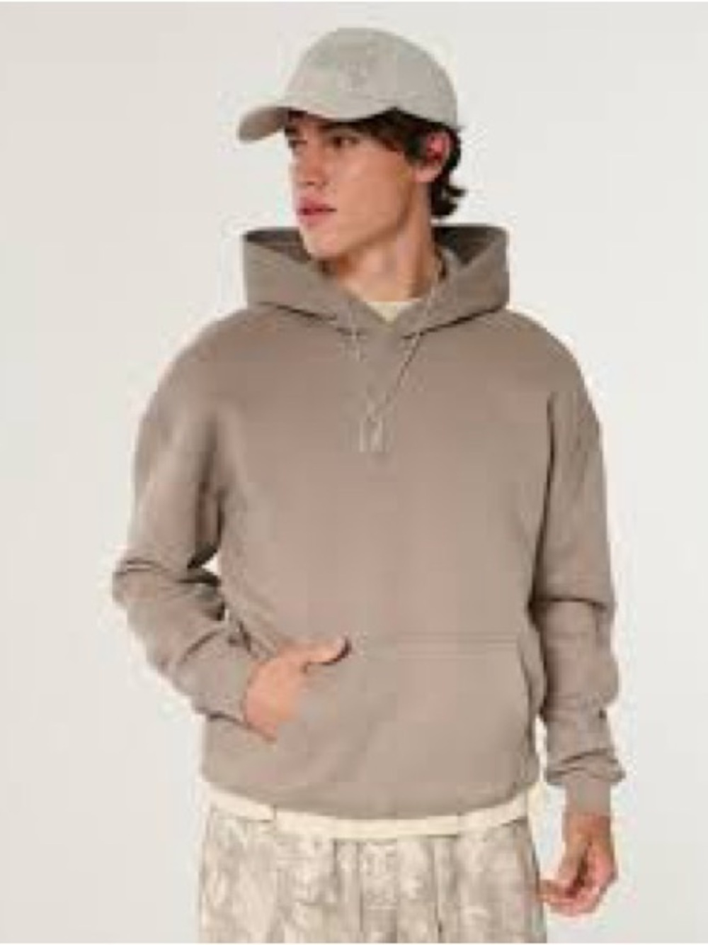 Like New Hollister Men's Hooded Pullover Sweatshirt - Taupe